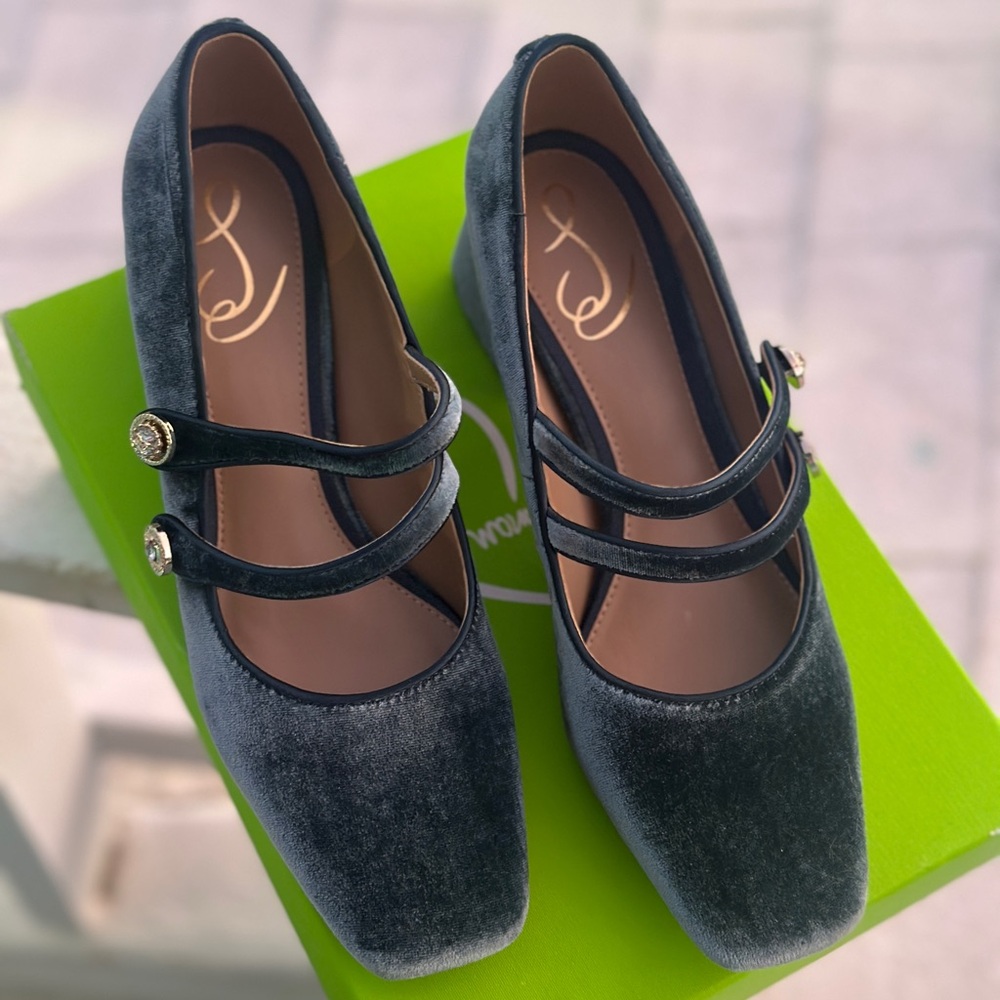 Sam Edelman Mary Jane Blue Velvet Pumps 7US - Picture 5 of 7